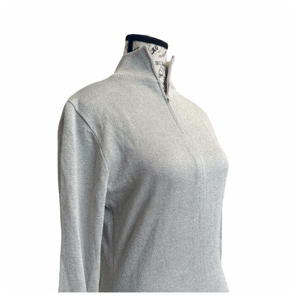Lillie Ruben Vintage Women’s Long-Sleeve Zip-Collar Top. Metallic Silver. Small - Picture 6 of 10